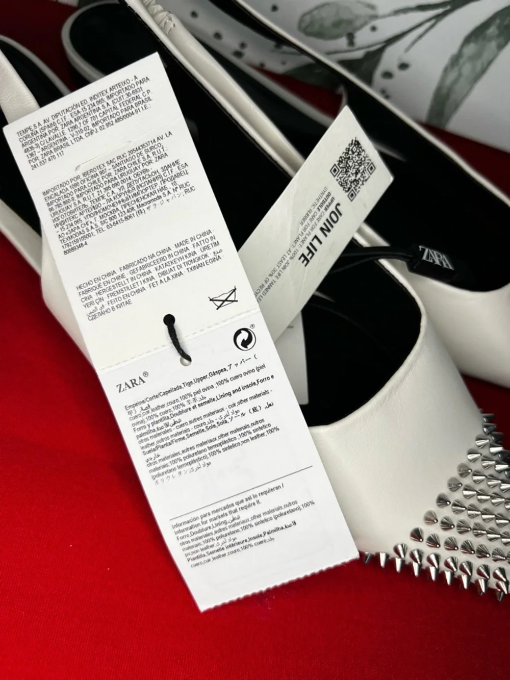 ZARA Women's Pointed Toe Studded Leather Slingback White Flats Sz 37 NWT